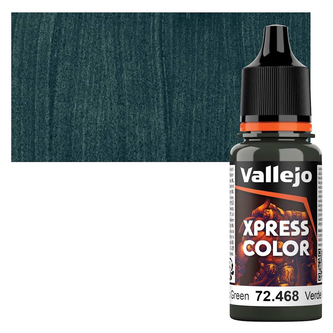 Open in modal - Vallejo Xpress Color Acrylic Paint - Commando Green, 18 ml bottle and swatch