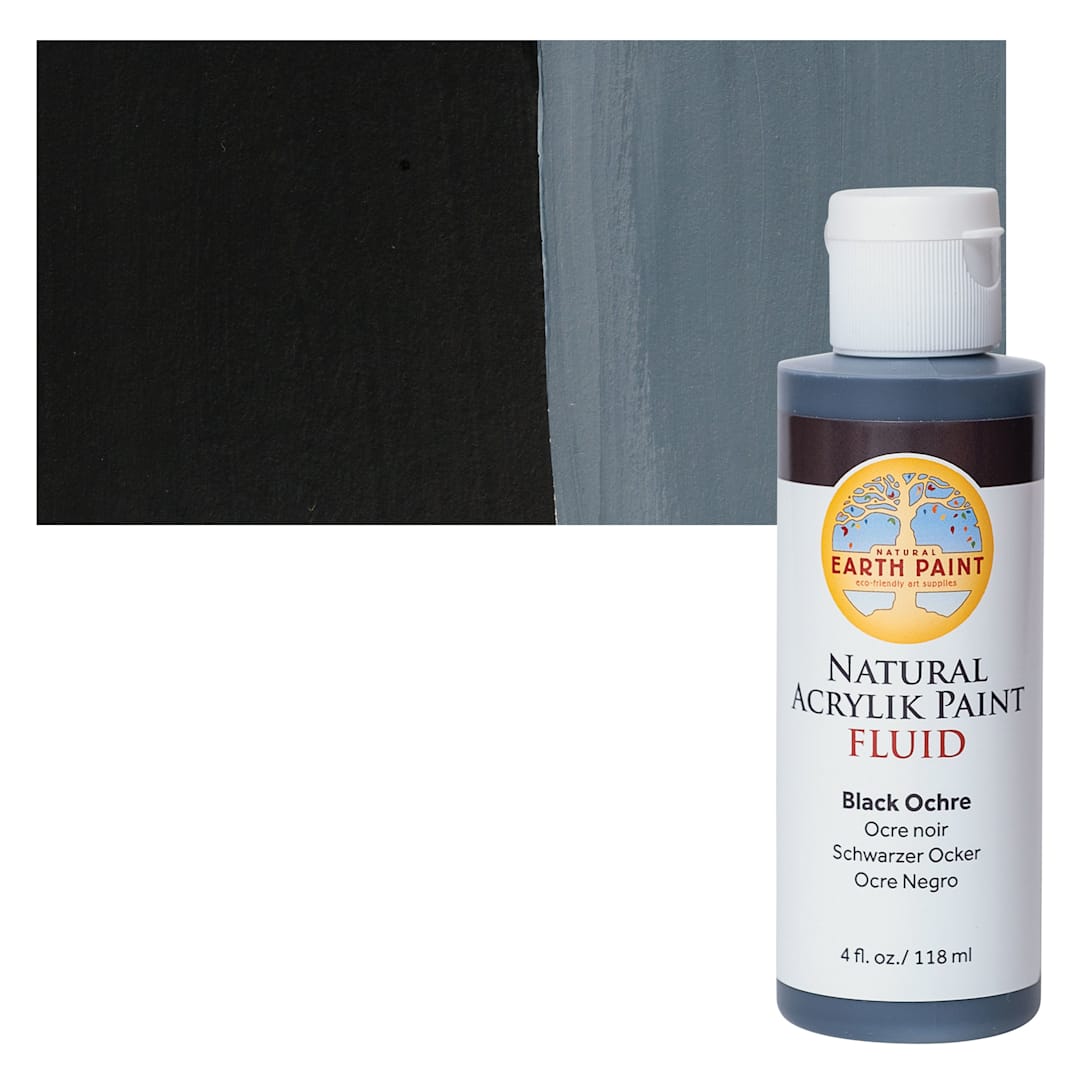 Open in modal - Natural Earth Paint Natural Fluid Acrylik Paint - Black Ochre, 118 ml - Bottle and Swatch