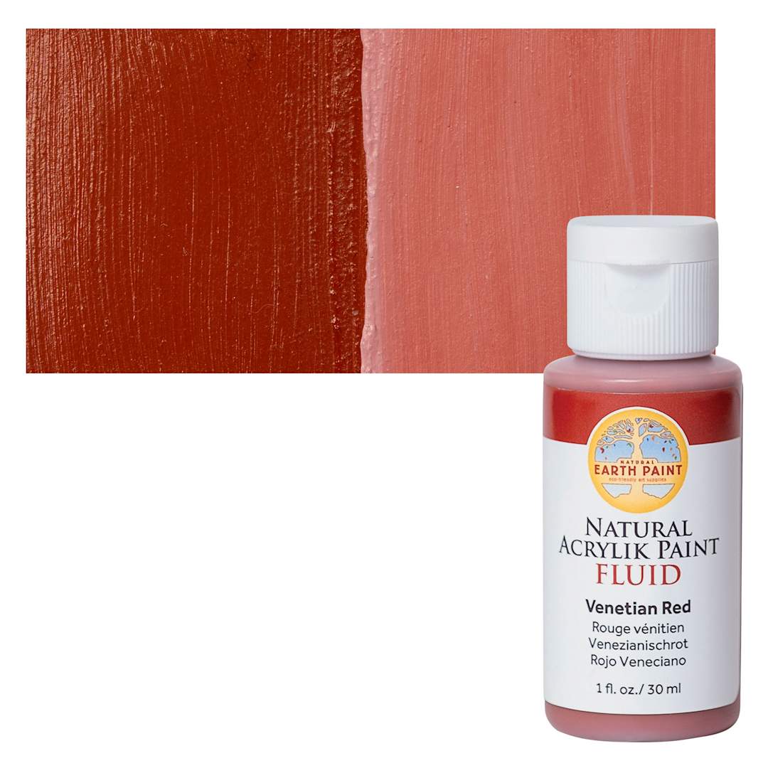 Open in modal - Natural Earth Paint Natural Fluid Acrylik Paint - Venetian Red, 30 ml Bottle and Swatch