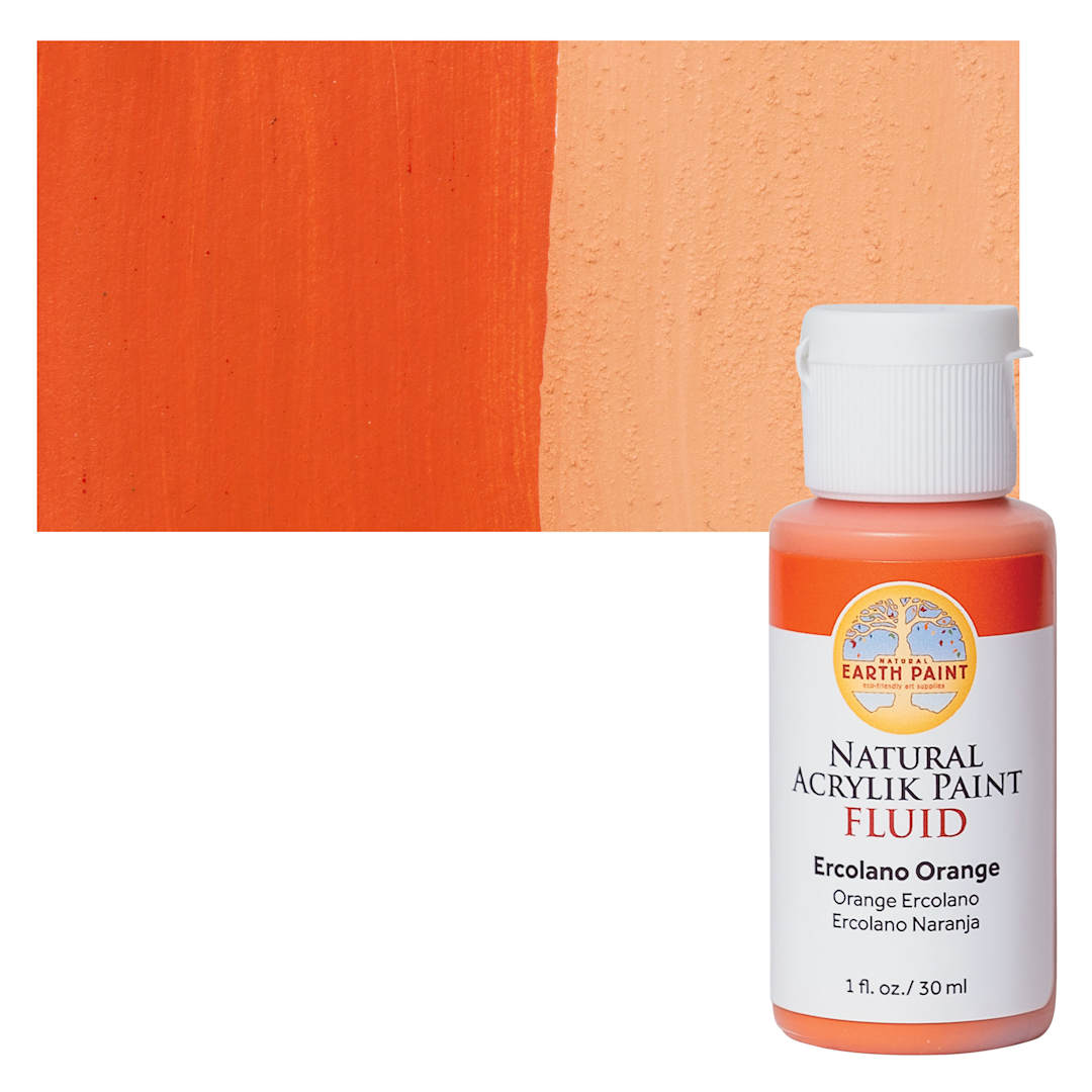 Open in modal - Natural Earth Paint Natural Fluid Acrylik Paint - Ercolano Orange, 30 ml - Bottle and Swatch