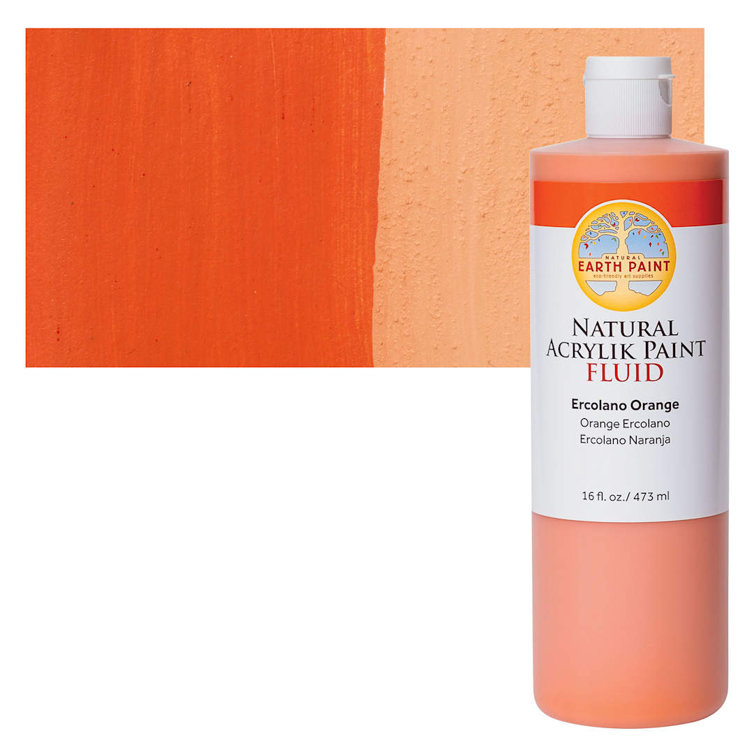 Open in modal - Natural Earth Paint Natural Fluid Acrylik Paint - Ercolano Orange, 473 ml - Bottle and Swatch