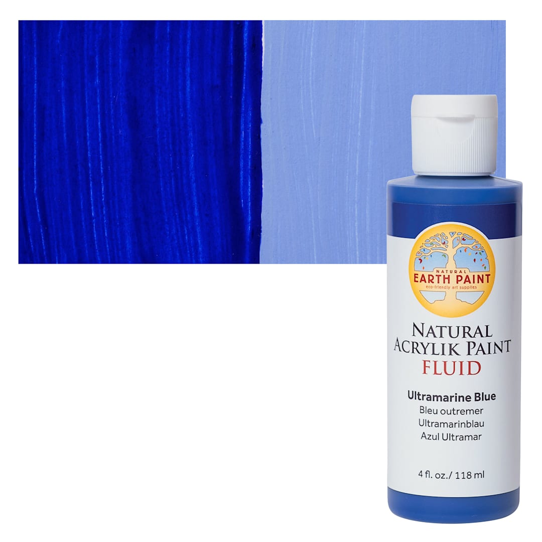 Open in modal - Natural Earth Paint Natural Fluid Acrylik Paint - Ultramarine Blue, 118 ml Bottle and Swatch
