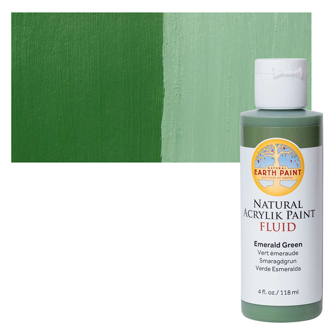 Open in modal - Natural Earth Paint Natural Fluid Acrylik Paint - Emerald Green, 118 ml - Bottle and Swatch