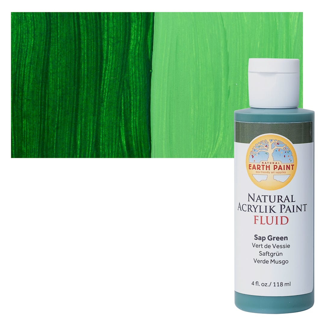 Open in modal - Natural Earth Paint Natural Fluid Acrylik Paint - Sap Green, 118 ml bottle and swatch