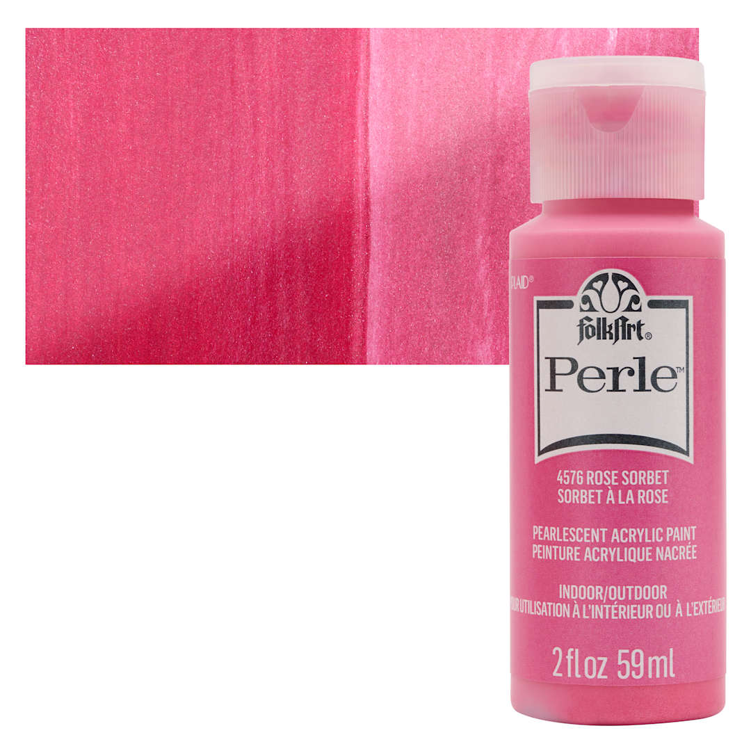 Open in modal - FolkArt Perle Acrylic Paint - Rose Sorbet, 2 oz bottle and swatch