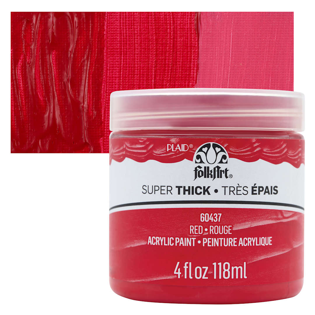 Open in modal - FolkArt Super Thick Acrylic Paint - Red, 4 oz jar and swatch