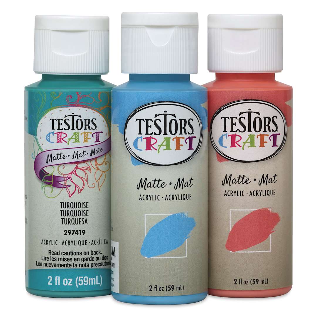 Open in modal - Testors Craft Acrylic Paint - Set of 3, Island Colors, 2 oz Bottle