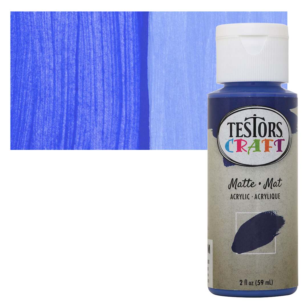 Open in modal - Testors Craft Acrylic Paint - Royal Blue, 2 oz Bottle and swatch