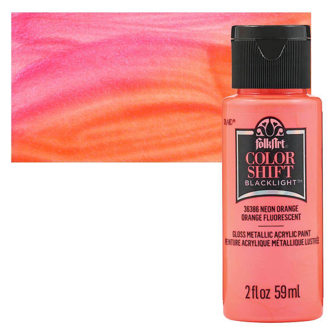 Open in modal - FolkArt Colorshift Blacklight Acrylic Paint - Orange, 2 oz bottle and swatch