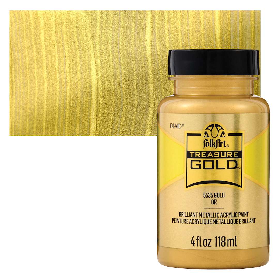 Open in modal - FolkArt Treasure Gold Acrylic Paint - Gold, 4 oz Jar and swatch