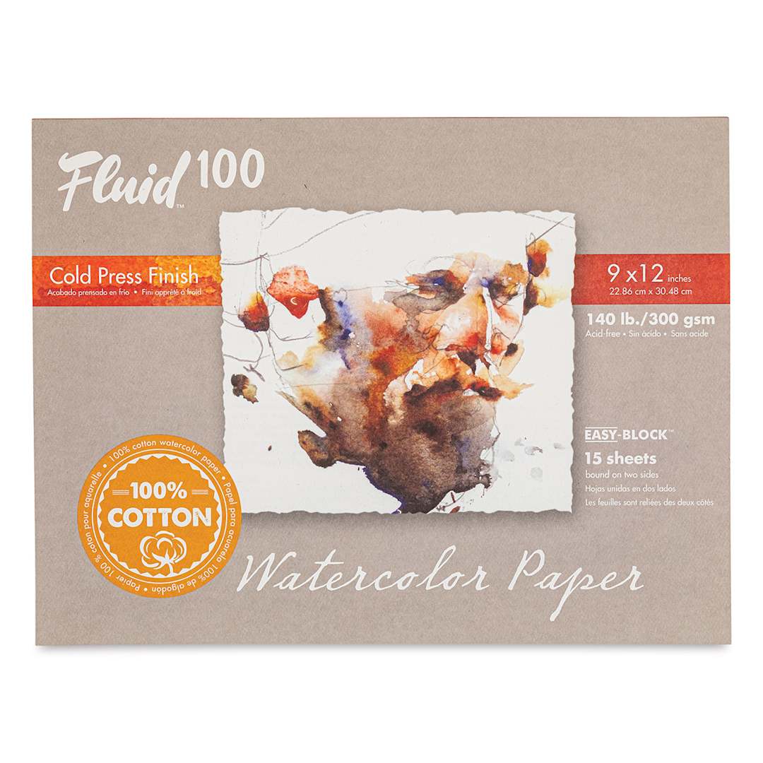 Open in modal - Fluid 100 Watercolor Paper Block - 9" x 12", Pkg of 15 Sheets, 140 lb, Cold Press