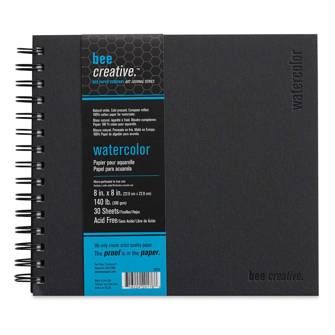Open in modal - Bee Creative Watercolor Book - 8" x 8", 30 Sheets, 140 lb, wire bound, Closed