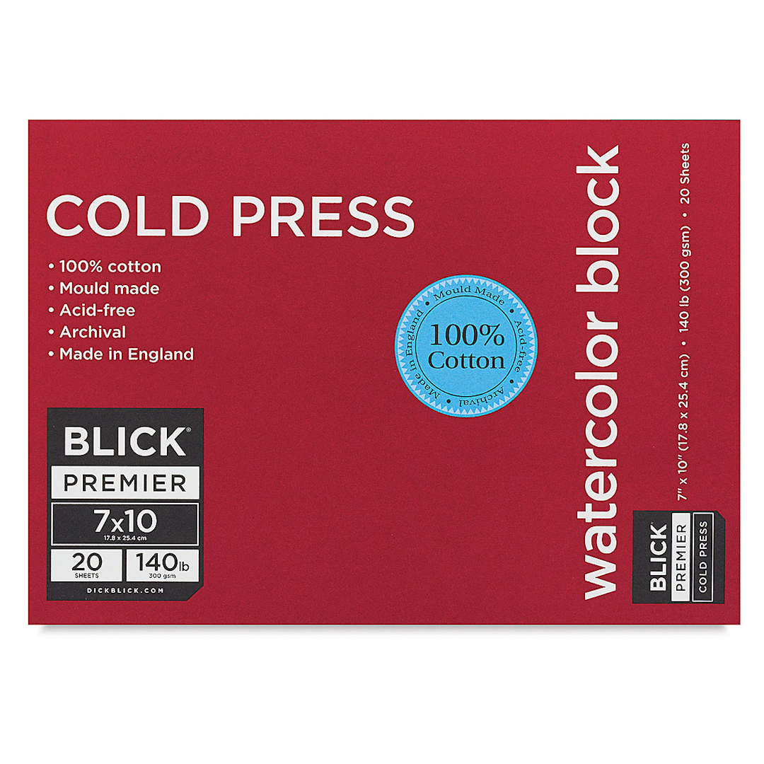 Open in modal - Blick Premier Watercolor Block - 7" x 10", Cold Press, 140 lb, 20 sheets