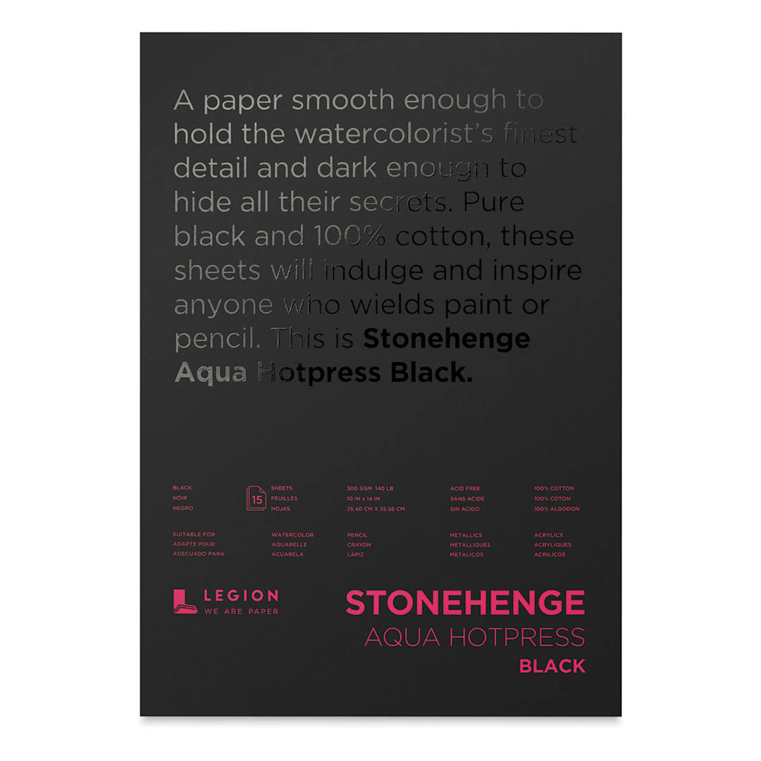 Open in modal - Legion Stonehenge Aqua Black Watercolor Paper Pad - 10" x 14", Hot Press, 15 Sheets