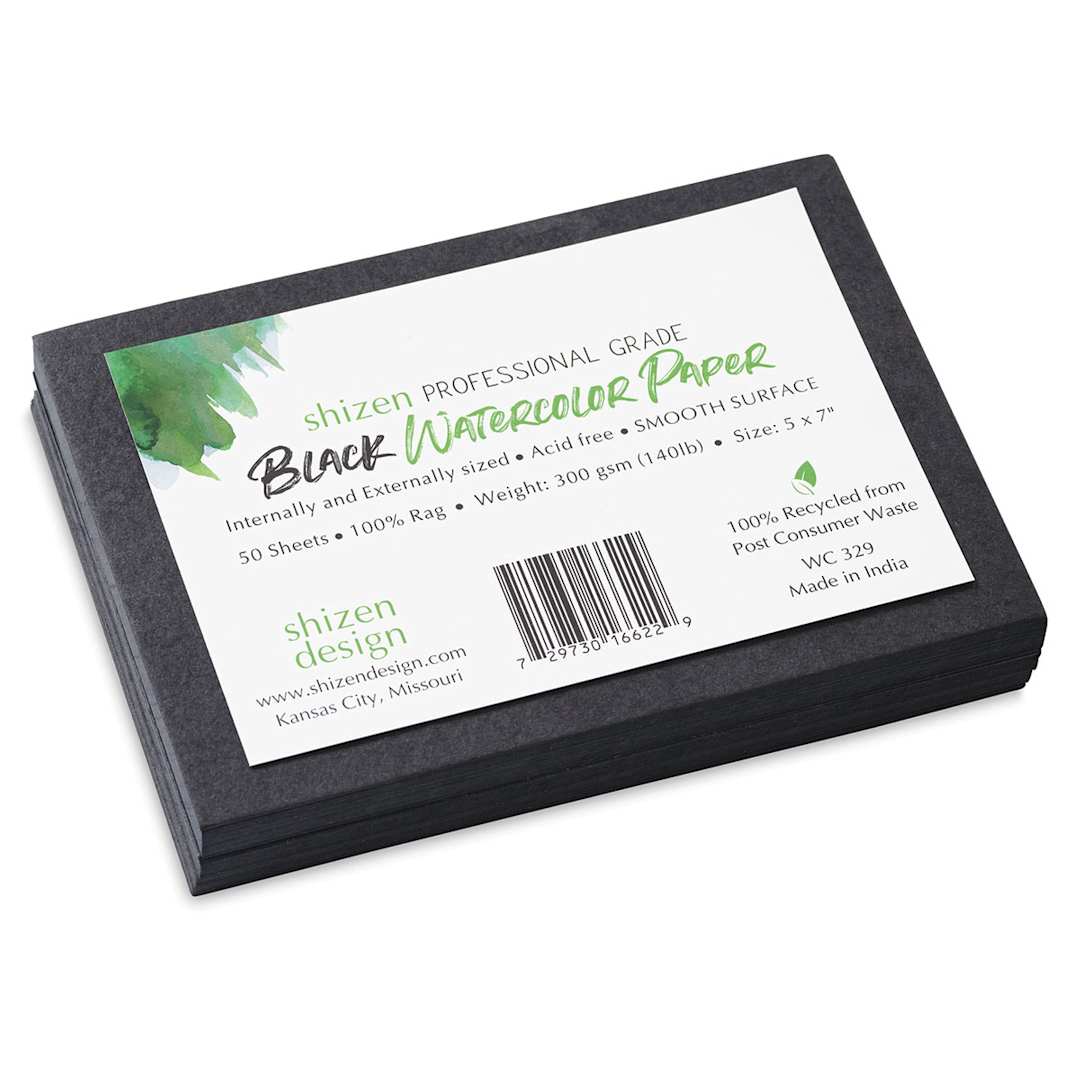 Open in modal - Shizen Black Watercolor Paper - 5" x 7", Hot Press/Smooth, 50 Sheets in package