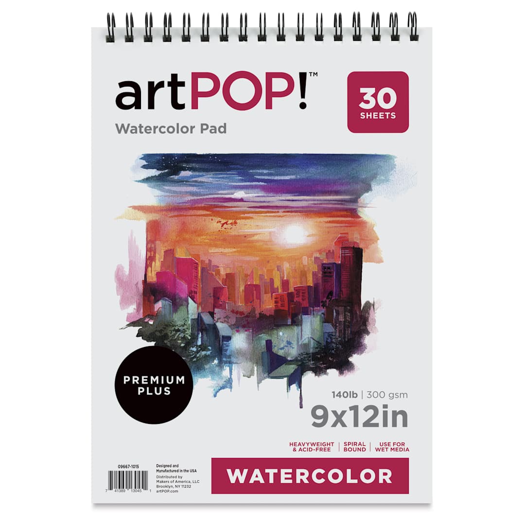 Open in modal - artPOP! Watercolor Spiral Bound Pad - 9" x 12", 30 sheets, front of pad