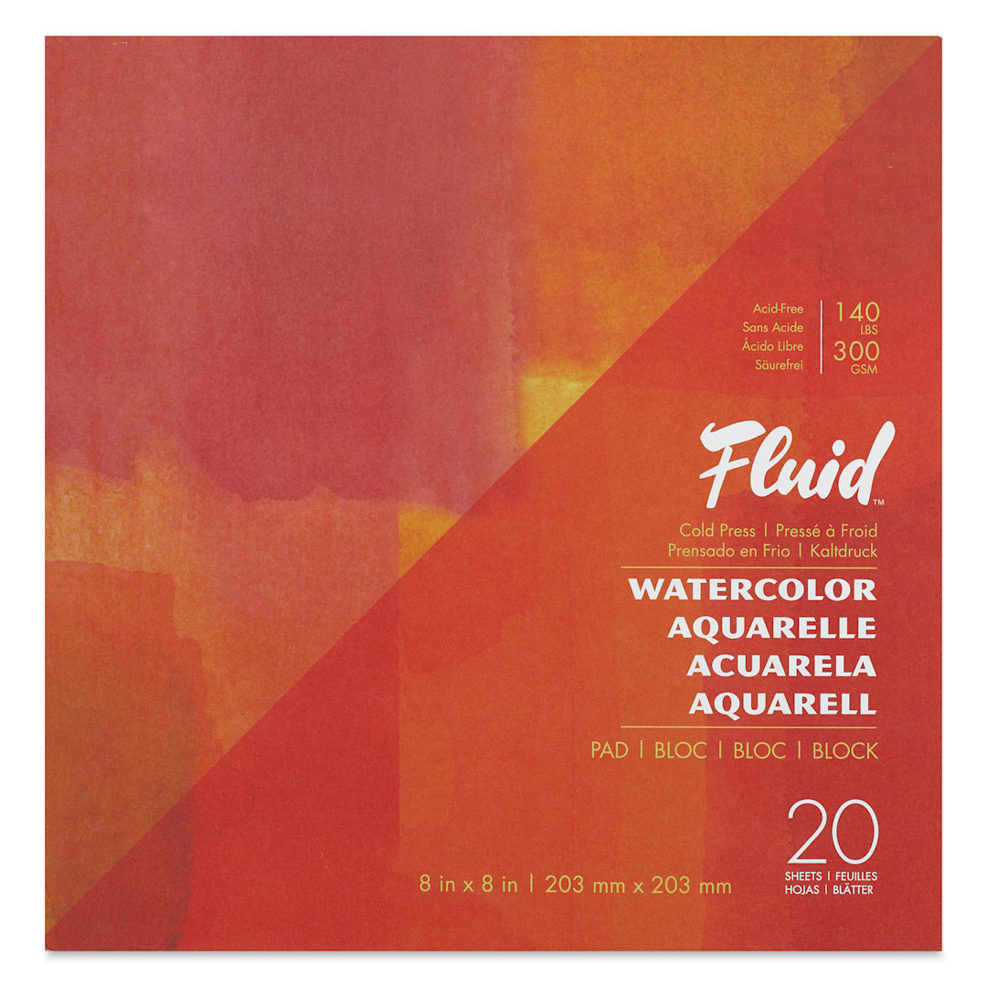 Open in modal - Fluid Watercolor Pad - 8" x 8", Cold Press, 20 Sheets, front of pad