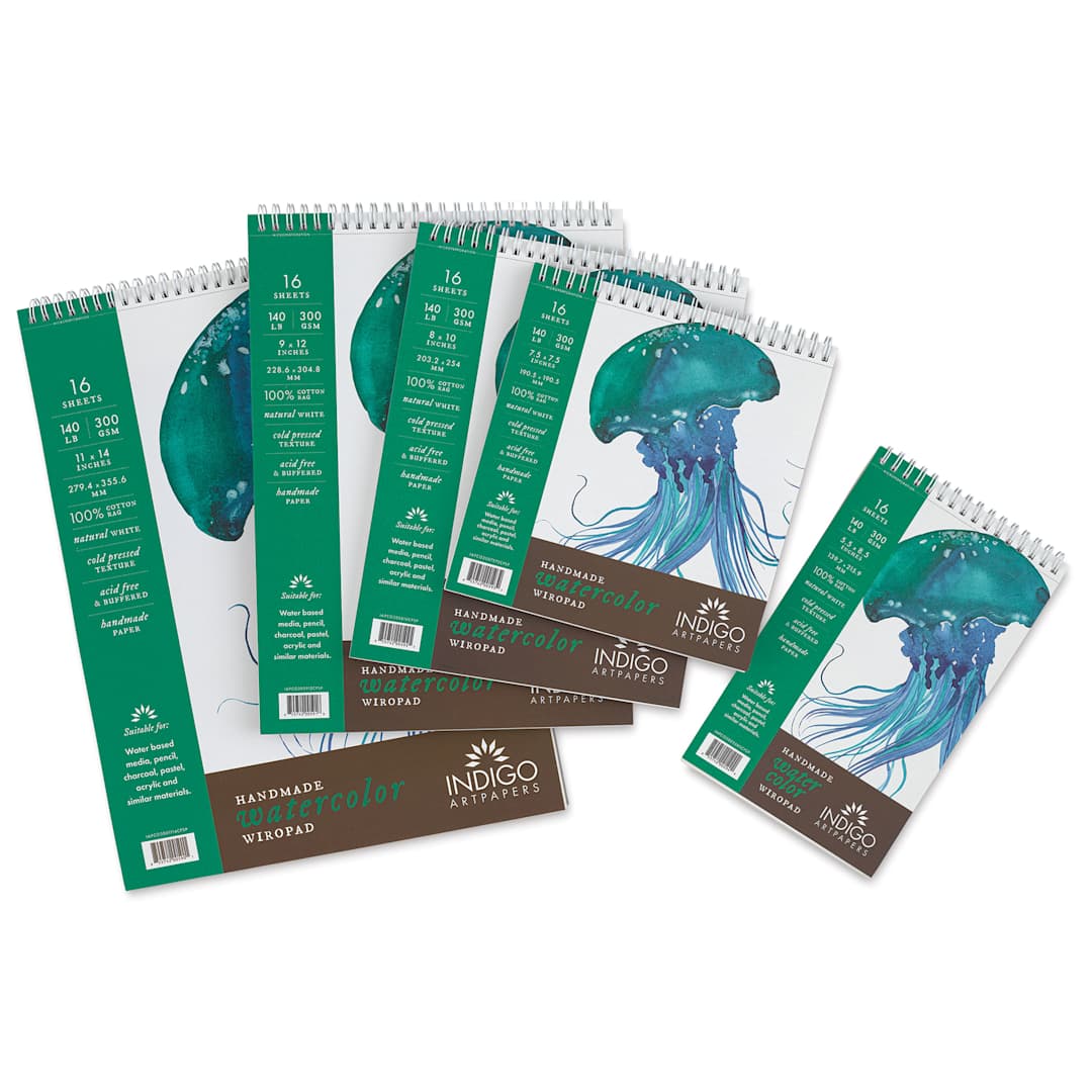 Open in modal - Indigo Artpapers Watercolor Wiropads, various sizes fanned out