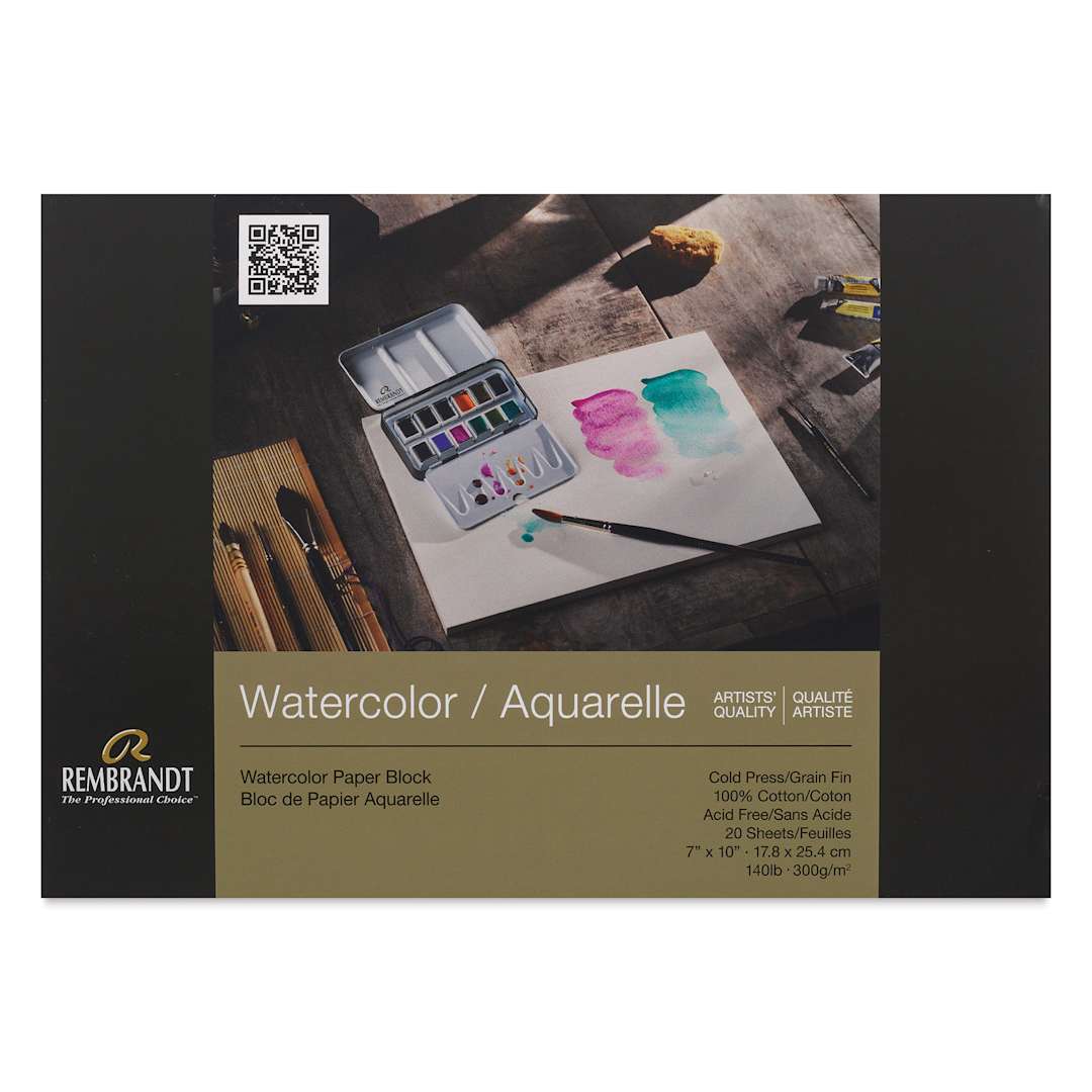 Open in modal - Rembrandt 100% Cotton Watercolor Paper Block - 7" x 10", front cover