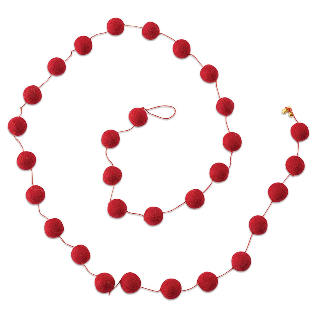 Open in modal - Giftsland Felt Pom Pom Garlands - Garland of large Red Pom Poms