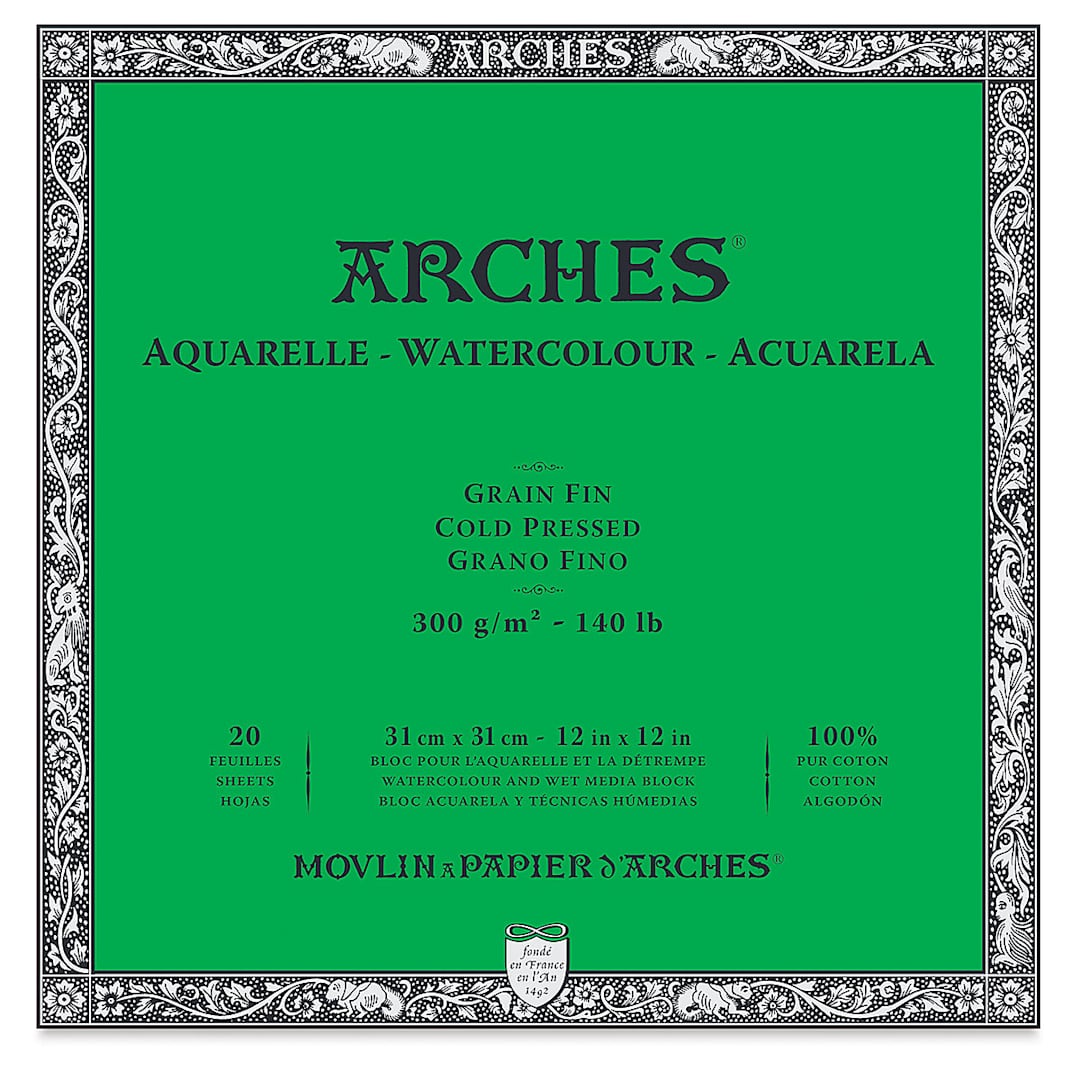 Open in modal - Arches Watercolor Block - 12" x 12", Cold Press, 20 Sheets