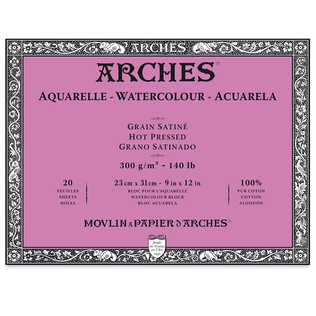 Open in modal - Arches Watercolor Block - 9" x 12", Hot Press, 20 Sheets