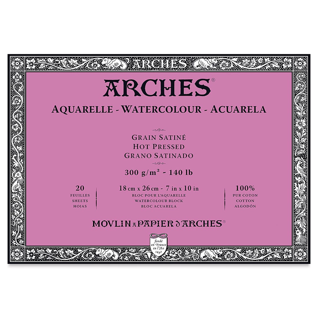 Open in modal - Arches Watercolor Block - 7" x 10", Hot Press, 20 Sheets