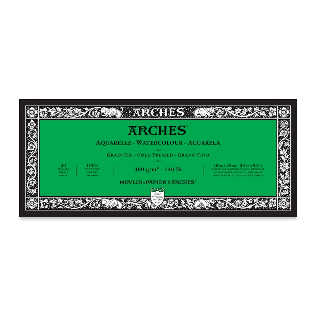 Open in modal - Arches Watercolor Block - 3.9" x 9.8", Cold Press, 140 lb, 20 Sheets