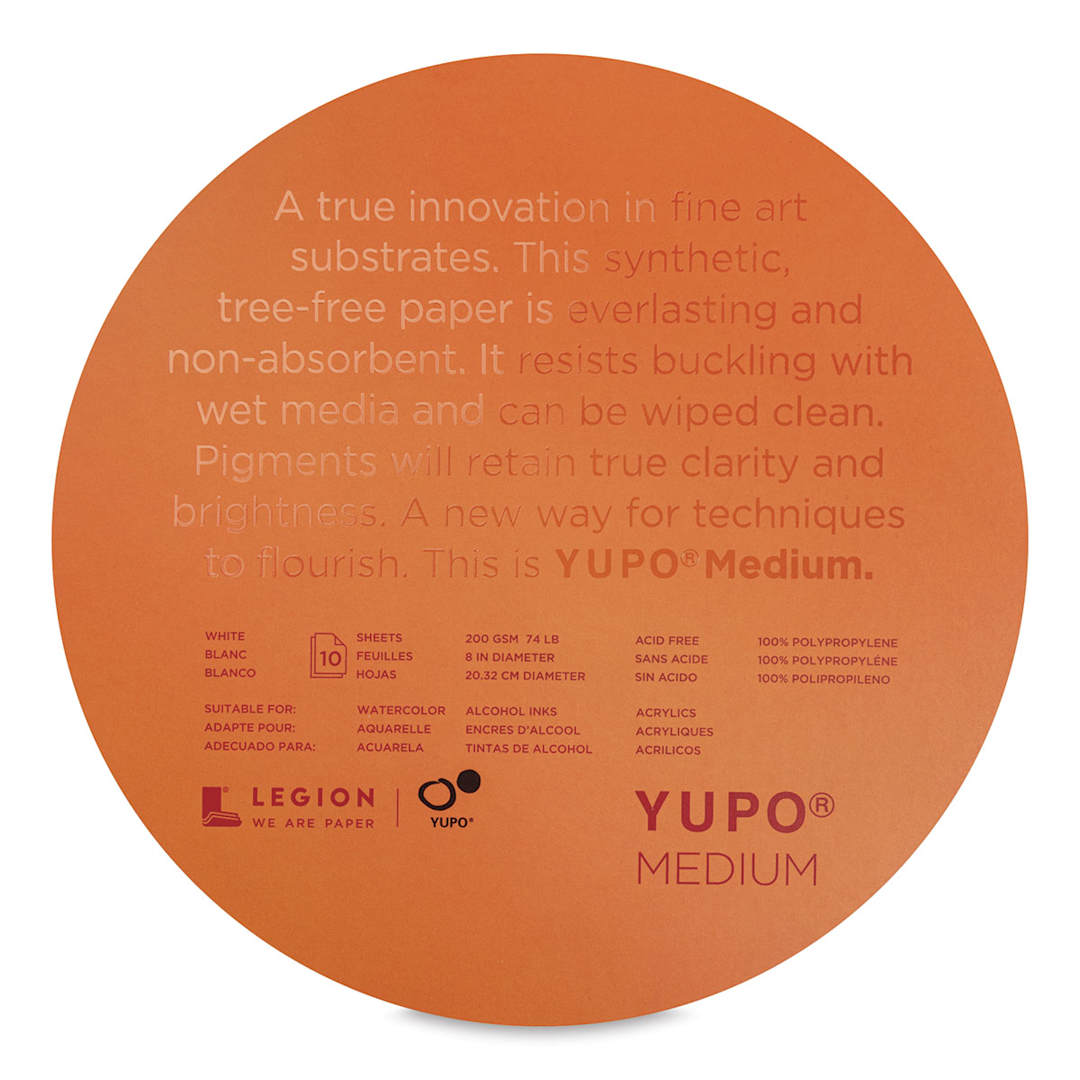Open in modal - Legion Yupo Round Synthetic Paper - Top view of 8" 10 sheet package