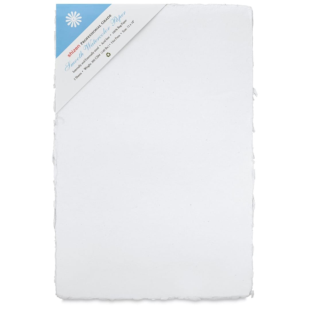 Open in modal - Shizen Professional Watercolor Paper - 12" x 18", Hot Press, Pkg of 5 Sheets