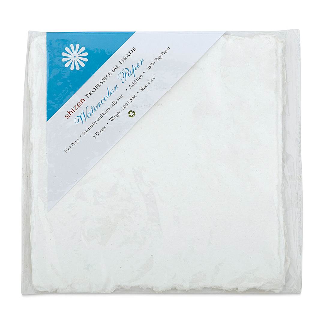 Open in modal - Shizen Professional Watercolor Paper - 6" x 6", Hot Press, Pkg of 5 Sheets