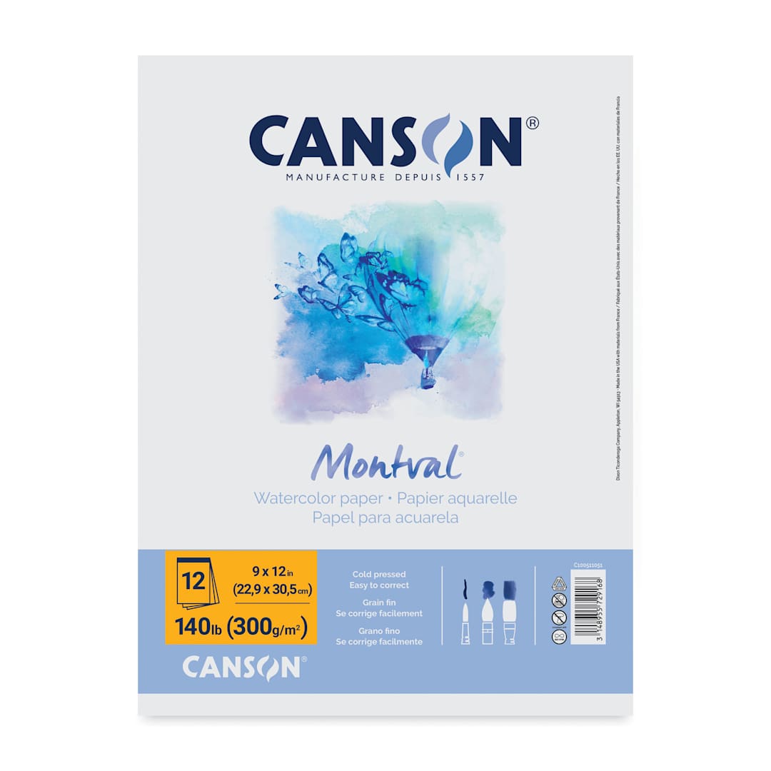 Open in modal - Canson Montval Tape Bound Watercolor Pad -  9" x 12", 140 lb, 12 Sheets, front cover
