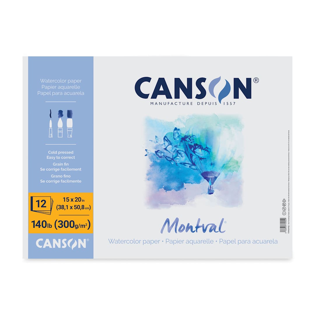 Open in modal - Canson Montval Tape Bound Watercolor Pad - 15" x 20", 140 lb, 12 Sheets, front cover