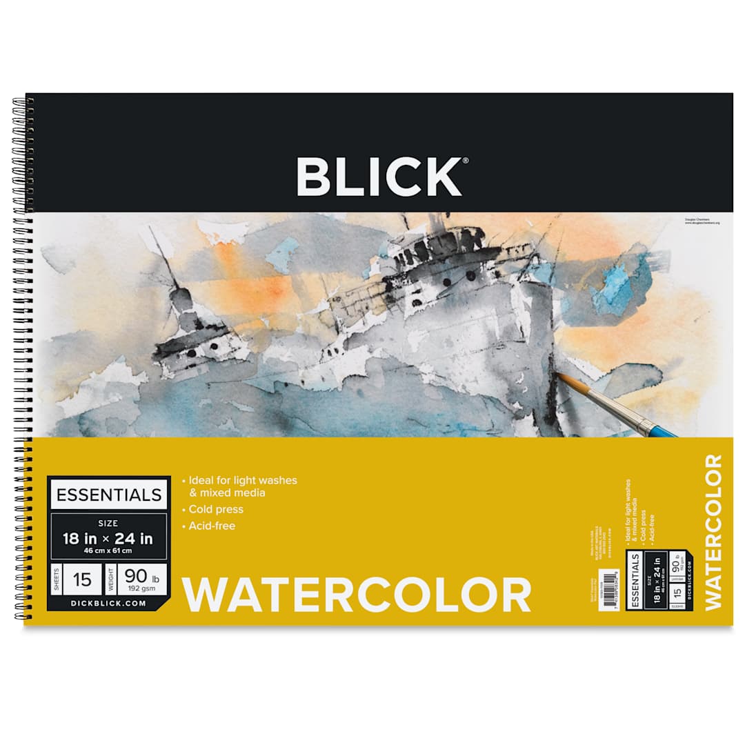Open in modal - Blick Essentials Watercolor Pad - 18" x 24", 90 lb, Spiral-bound, 15 Sheets, front of pad