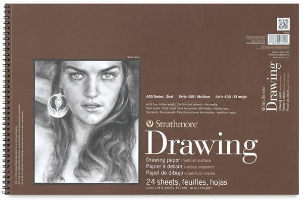 Open in modal - Strathmore 400 Series Drawing Paper Pads - 12" x 18", 24 sheets. Front of spiral bound pad.
