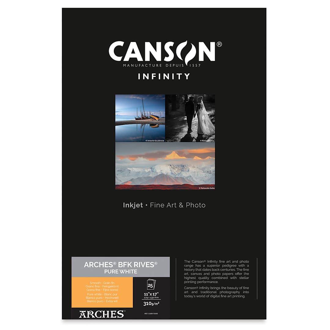 Open in modal - Canson Infinity Arches BFK Rives Inkjet Fine Art and Photo Paper - 11" x 17", Pure White, 310 gsm, Package of 25
