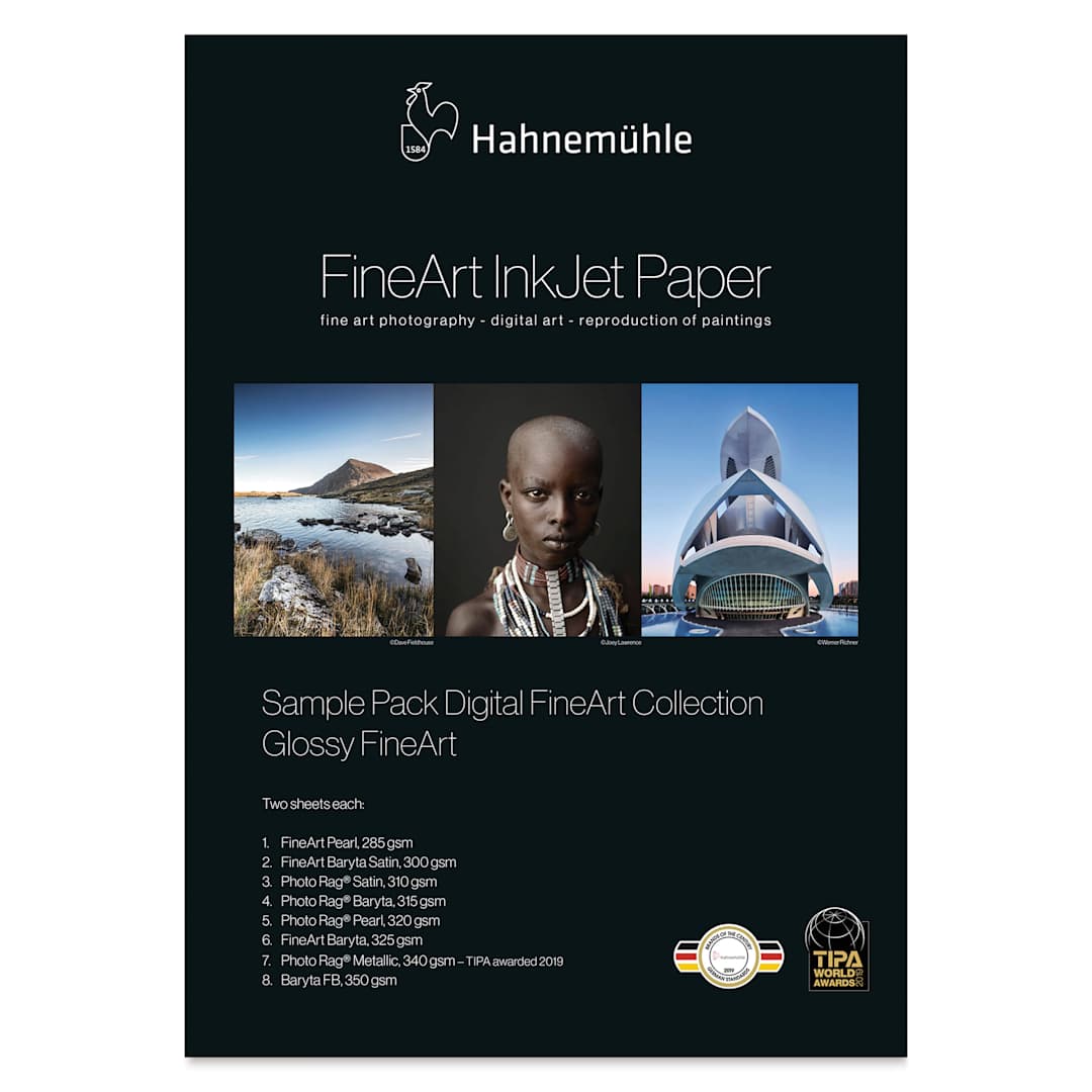 Open in modal - Hahnemühle Glossy FineArt Inkjet Paper Sample Pack - 8-1/2" x 11", Pkg of 16 (Front of package)