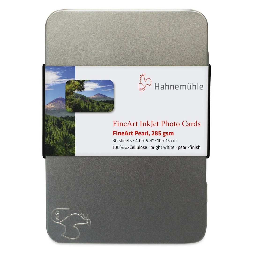 Open in modal - Hahnemühle FineArt Pearl Inkjet Photo Cards 4" x 6", Pkg of 30 (Front of tin)