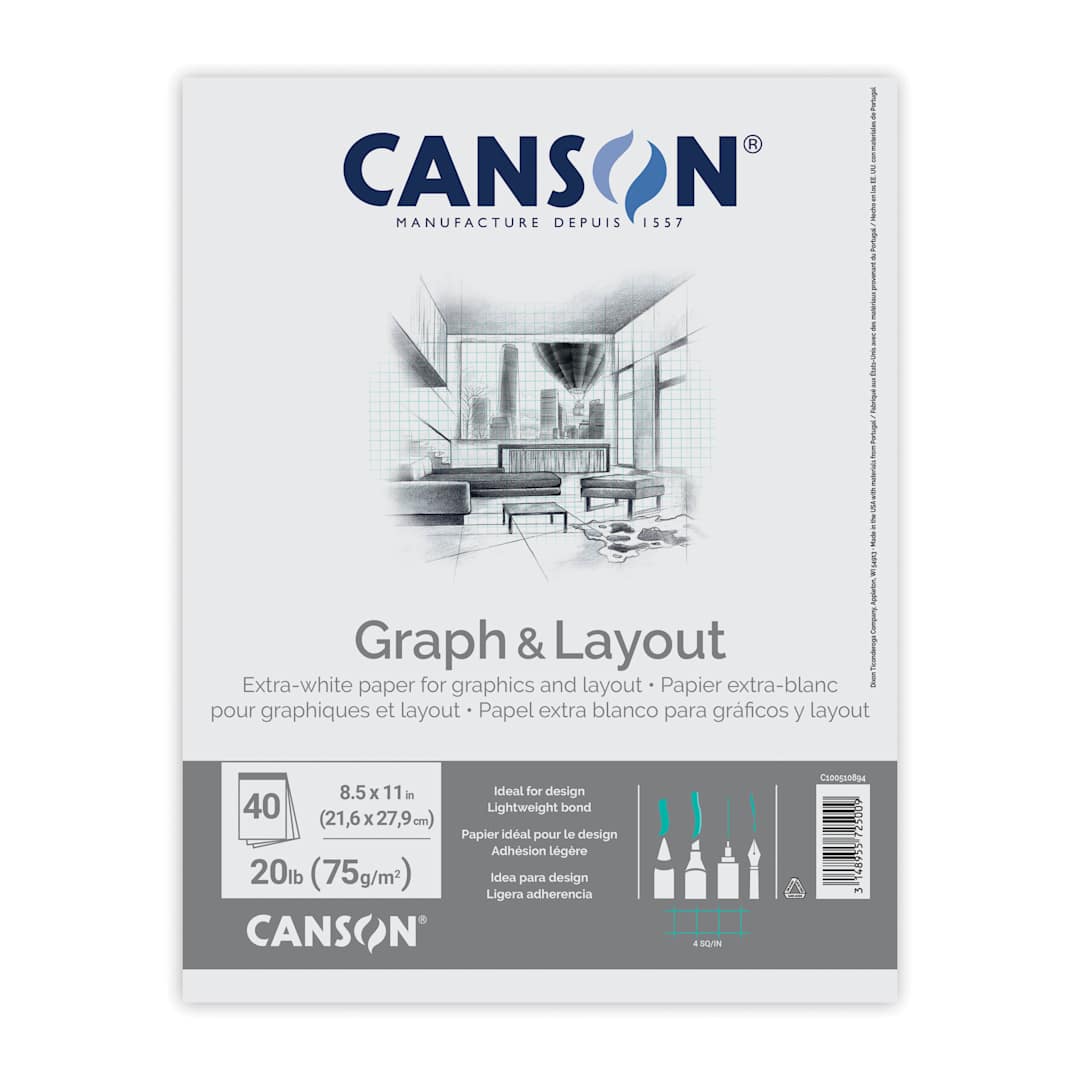 Open in modal - Canson Foundation Graph Pad - 8-1/2" x 11", 4" x 4" Grid, 40 Sheets, front cover