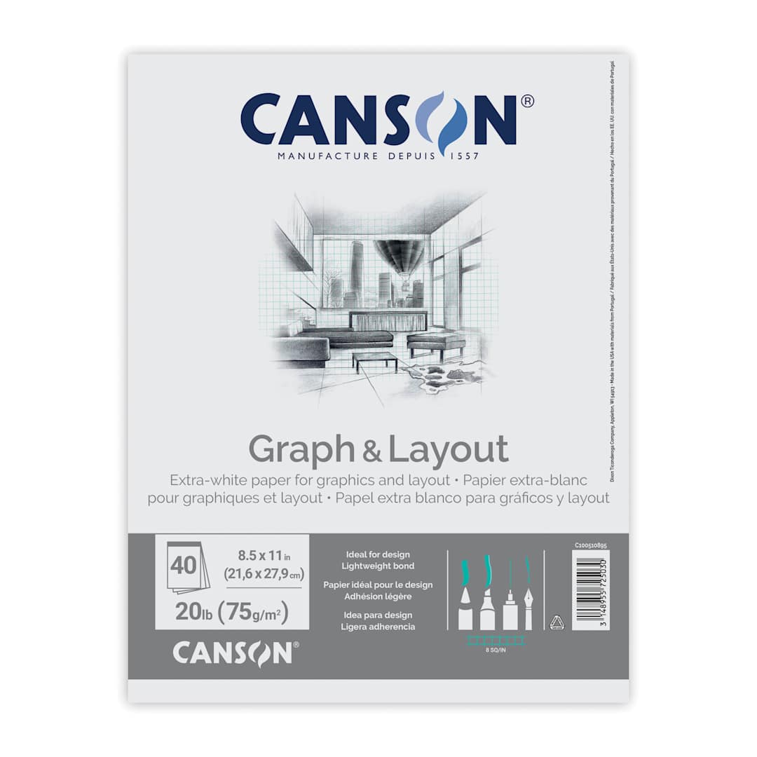 Open in modal - Canson Foundation Graph Pad - 8-1/2" x 11", 8" x 8" Grid, 40 Sheets, front cover