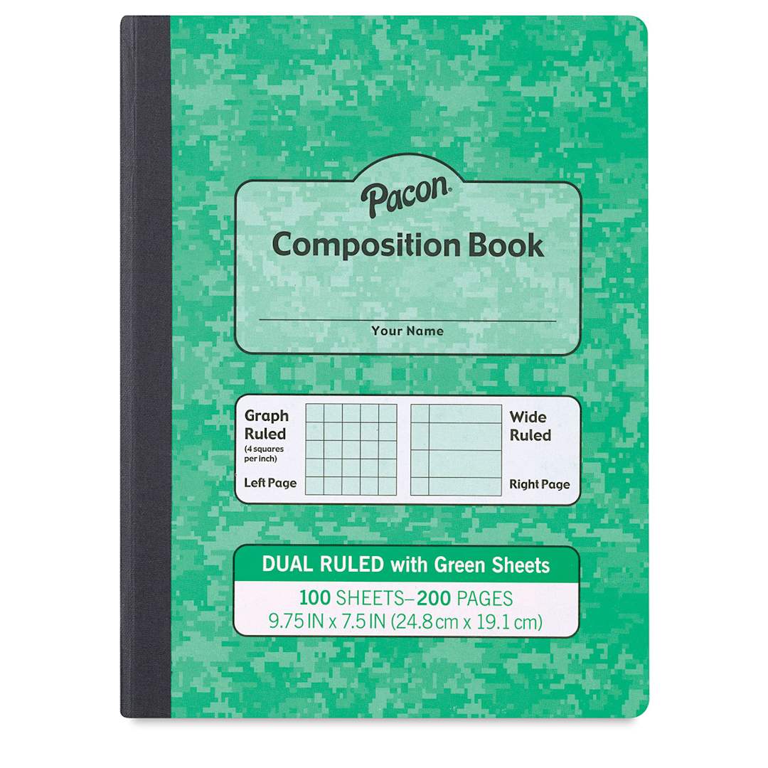 Open in modal - Pacon Dual Ruled Composition Book -  9-3/4" x 7-1/2", Green