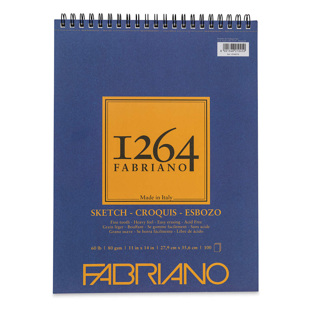 Open in modal - Fabriano 1264 Sketch Pad, 11" x 14", Spiral, 100 Sheets, Portrait