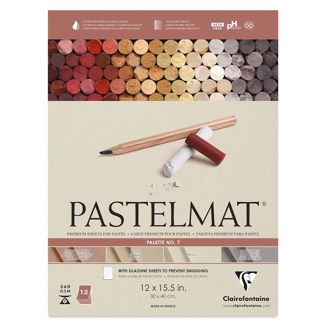 Open in modal - Clairefontaine Pastelmat Pad - 12" x 15-1/2", Palette No. 7, 12 Sheets - front of pad