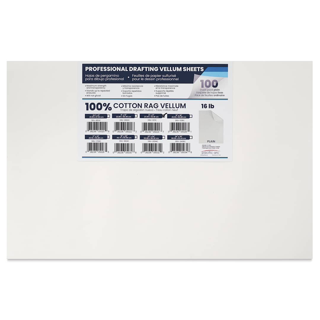 Open in modal - Pacific Arc Drafting Vellum Sheet Pack - 11" x 17", Pkg of 100, packaging