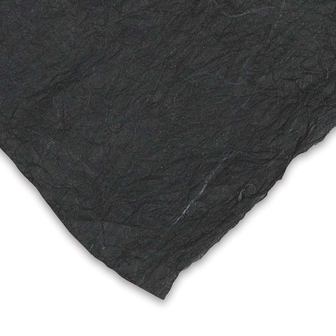 Open in modal - Black Ink Soft Unryu Paper - Corner of Black sheet to show color and texture