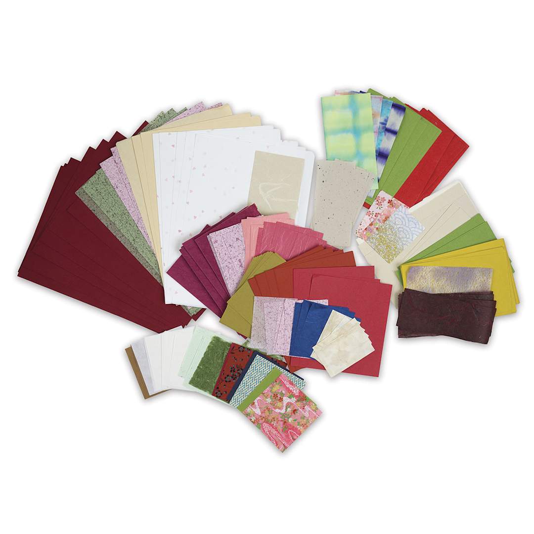 Open in modal - Awagami Creative Washi Paper Pack - Top view of assorted colors and sizes of Washi Paper in stacks