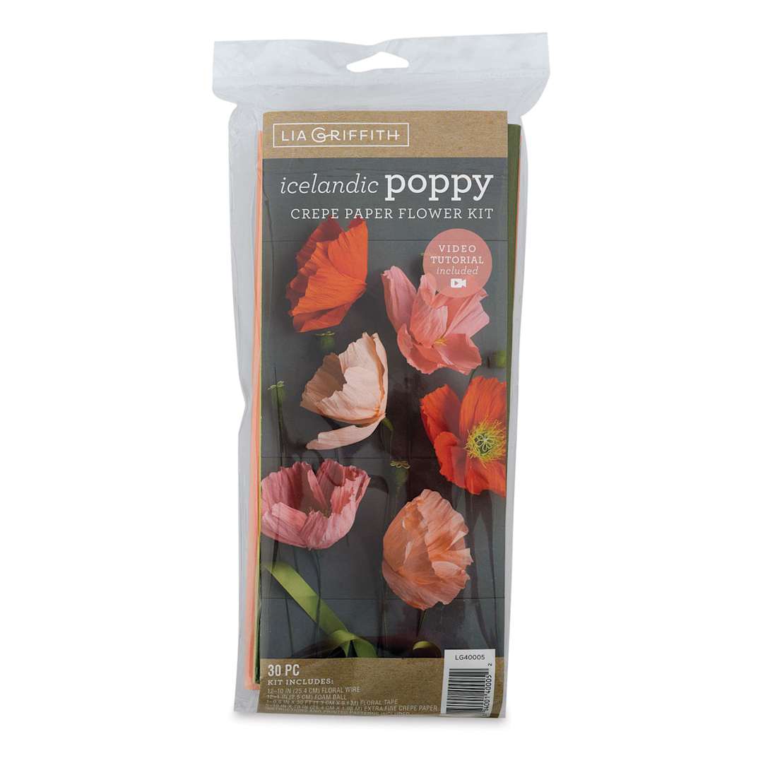 Open in modal - Lia Griffith Crepe Paper Flower Kit - Front of package of 30 pc Icelandic Poppy Kit