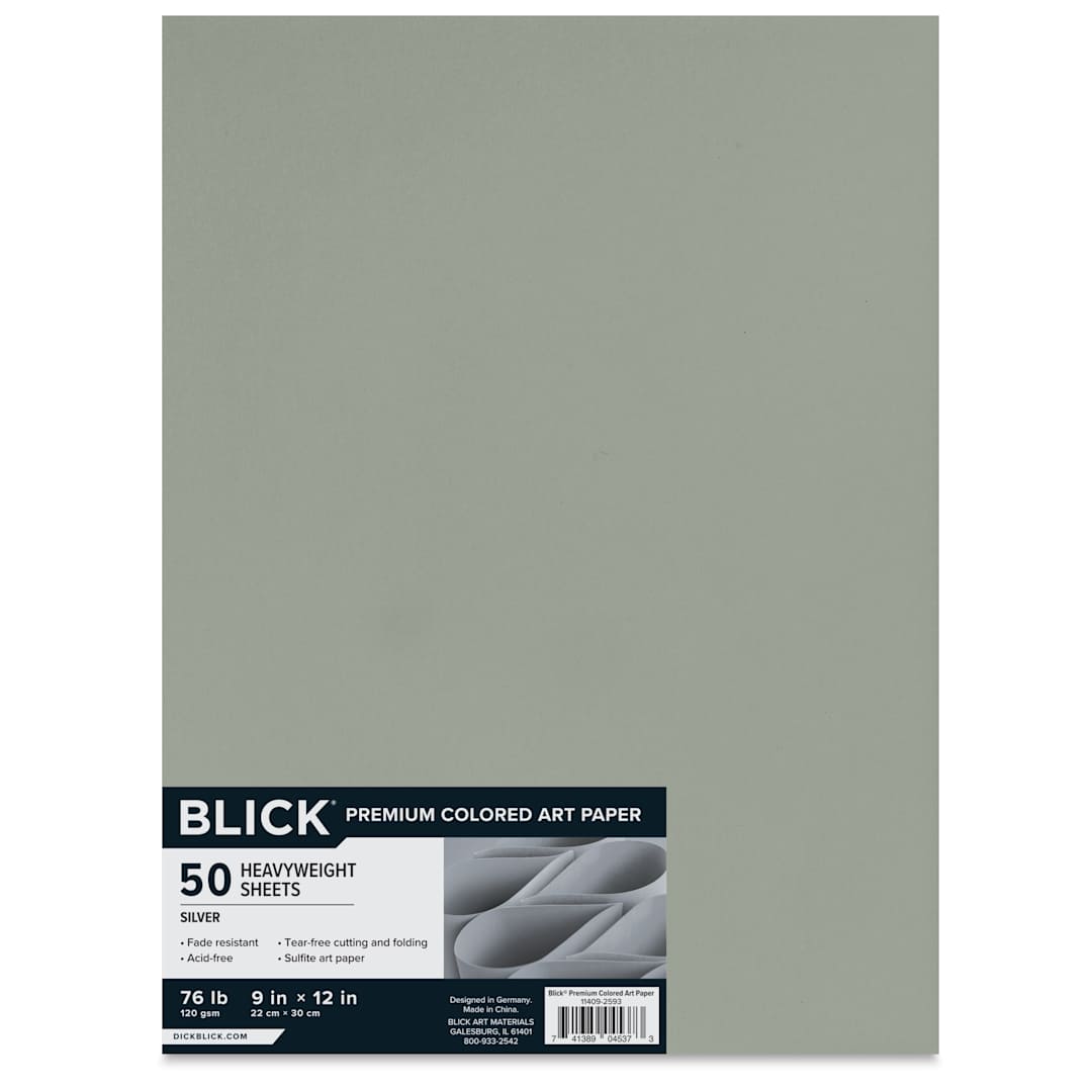 Open in modal - Blick Premium Colored Art Paper - 9" x 12", Silver, 50 Sheets, front of packaging