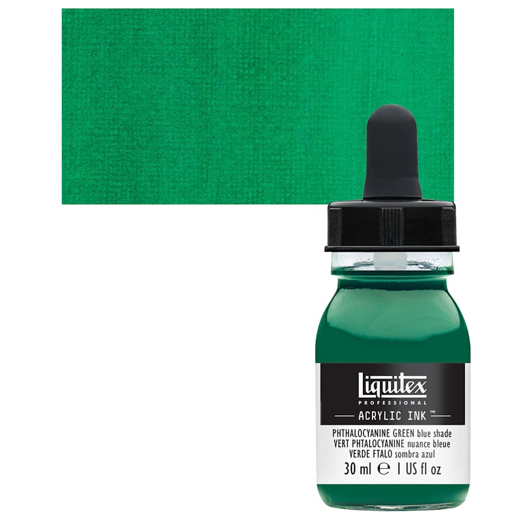 Open in modal - Liquitex Professional Acrylic Ink - Phthalo Green Blue Shade bottle and swatch