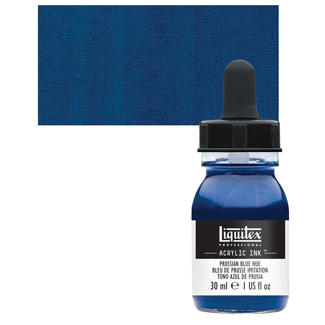 Open in modal - Liquitex Professional Acrylic Ink - Prussian Blue Hue bottle and swatch